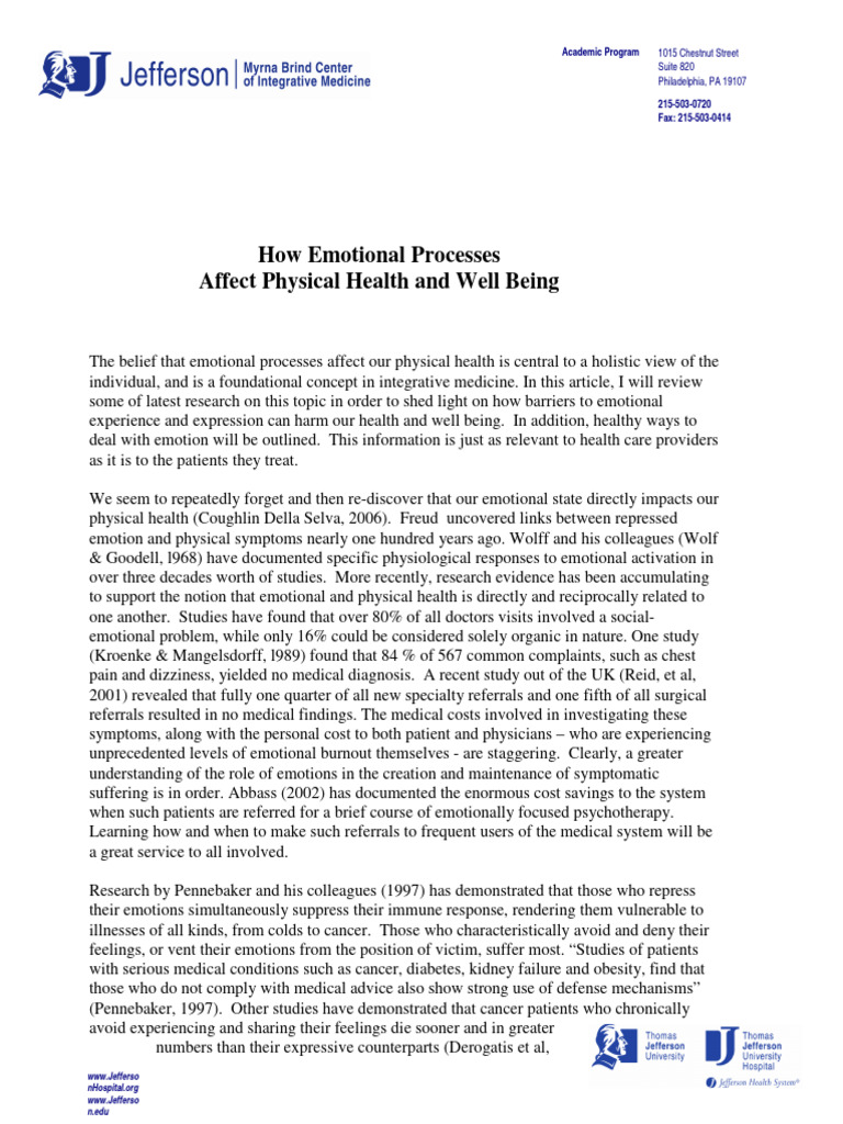 Emotional Health's Impact on Physical Well-Being | PDF | Emotions | Pain