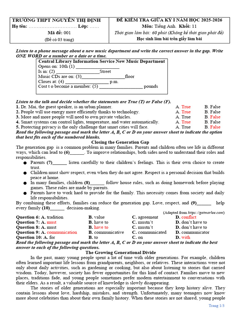 Mid-Term Test 1 Grade 11 | PDF