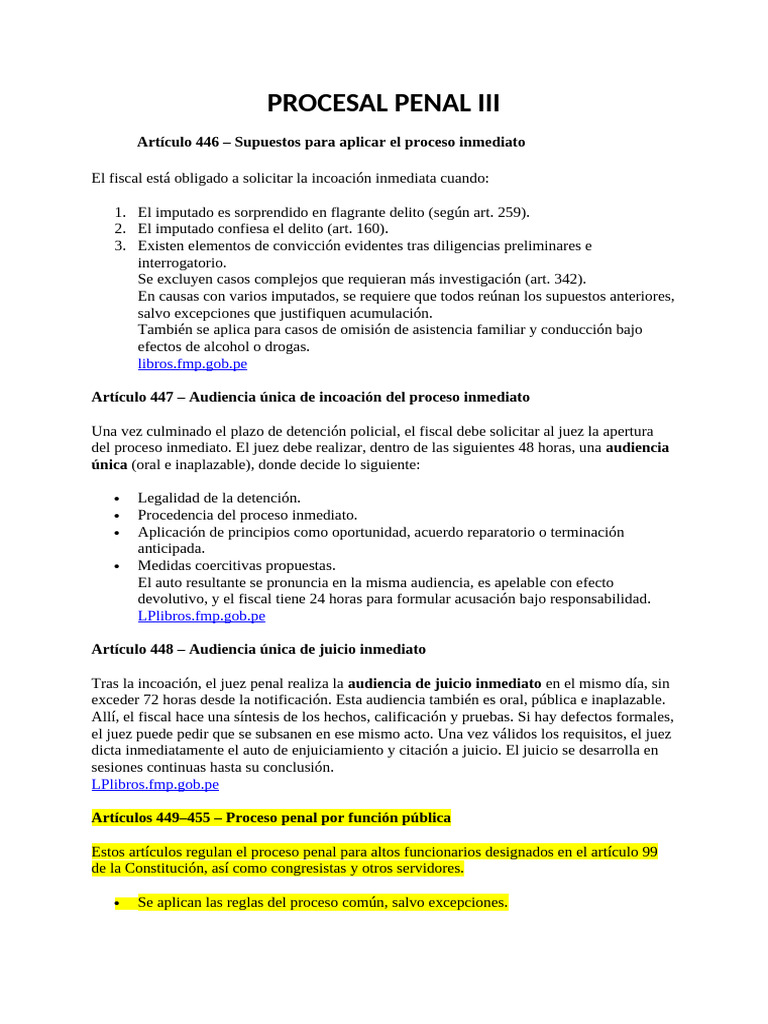 Proceso Penal Inmediato y Especiales | PDF | Fiscal | Queja
