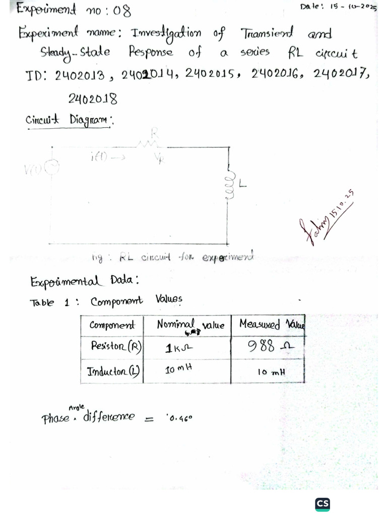 EEE Lab (RL Circuit) | PDF