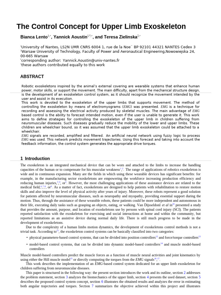 EMG Control for Upper Limb Exoskeleton | PDF | Electromyography ...