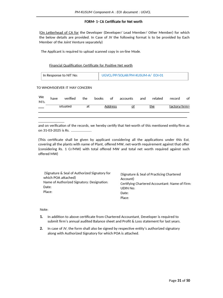 PM-KUSUM Component-A EOI Submission Forms | PDF | Legal Liability ...