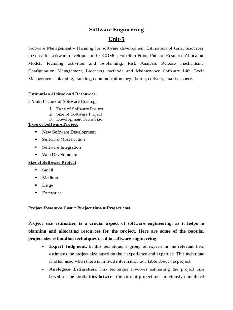 Software Cost Estimation Techniques | PDF | Risk | Software Development