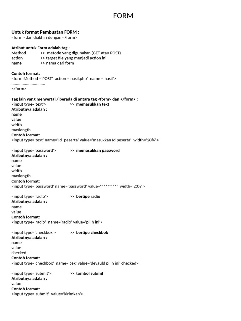 Panduan Pembuatan Form HTML | PDF