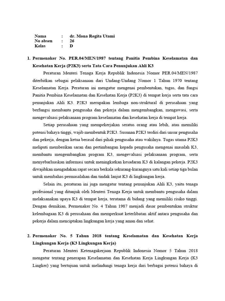Peraturan K3 Indonesia: P2K3 dan K3 Lingker | PDF