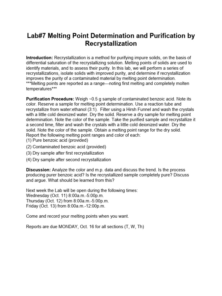 Melting Point and Recrystallization Lab | PDF | Melting Point ...
