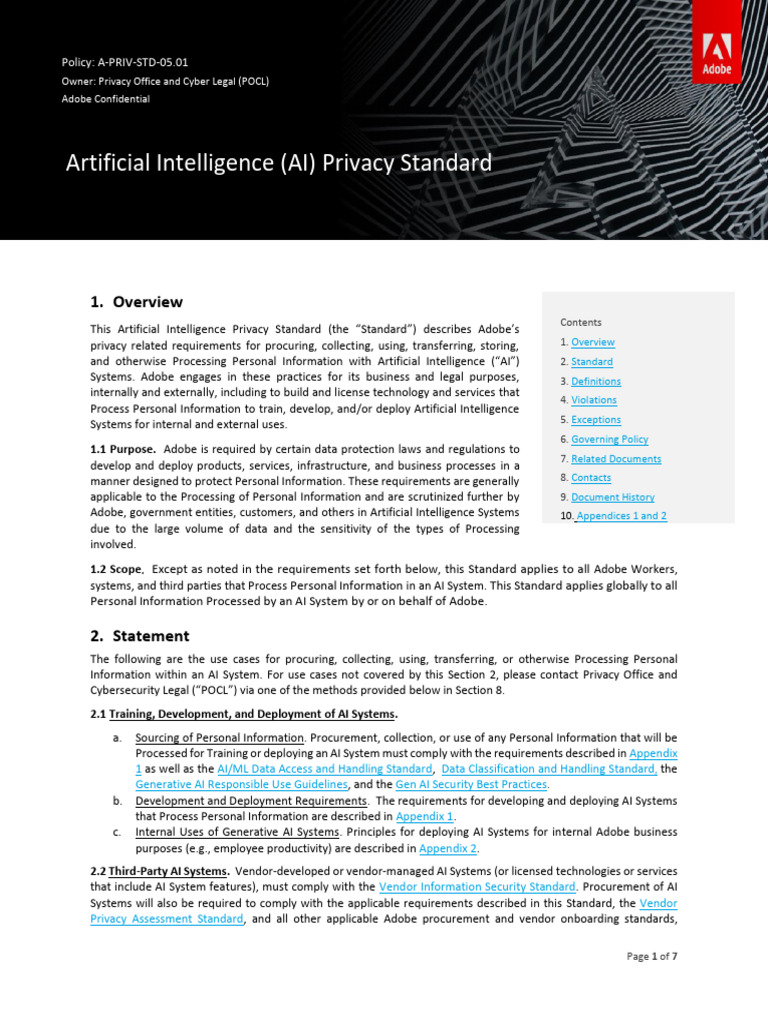 Adobe AI Privacy Standard Overview | PDF | Machine Learning ...