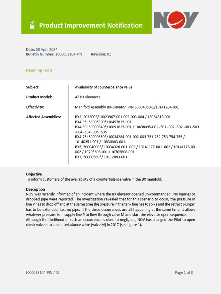 1000093104-PIN - BX Elevators Counterbalance Valve | PDF | Valve