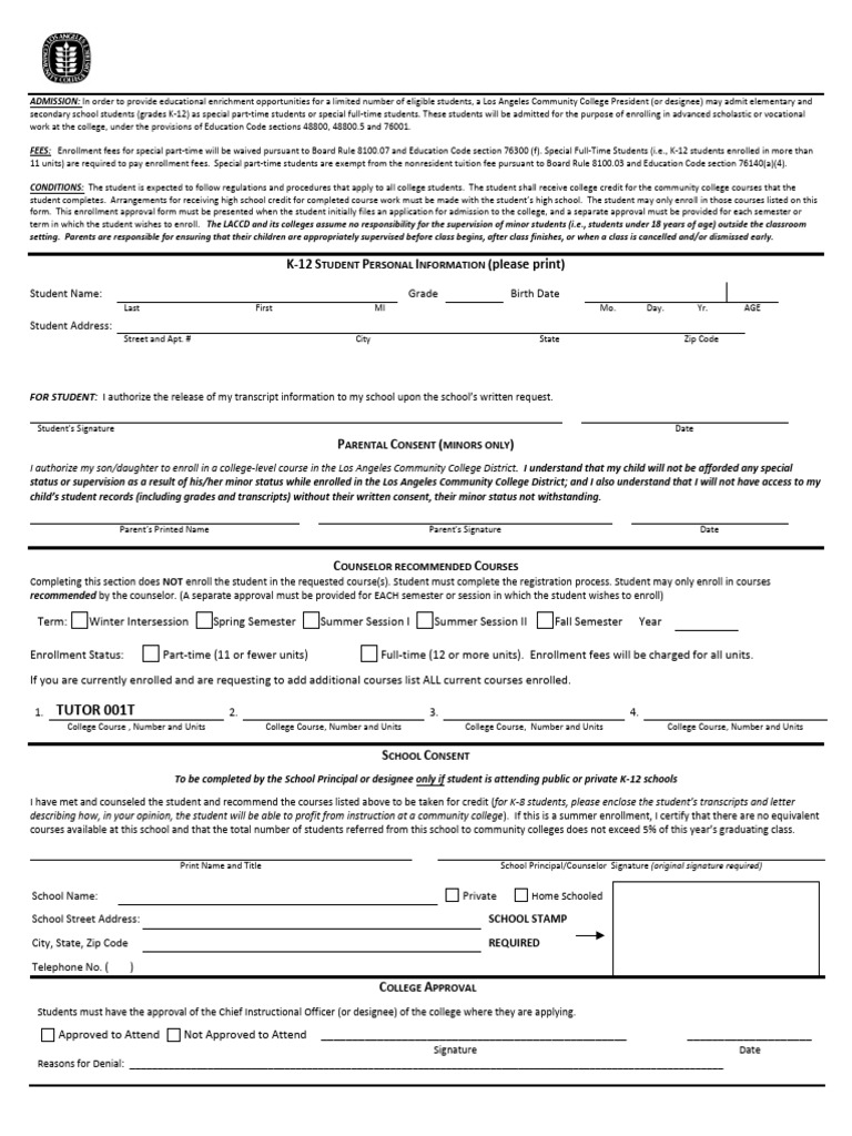 K-12 Admission Application for ELAC | PDF | College