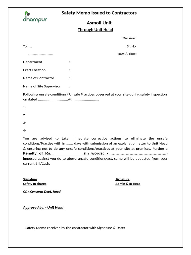Safety Memo C DSM Asmoli | PDF