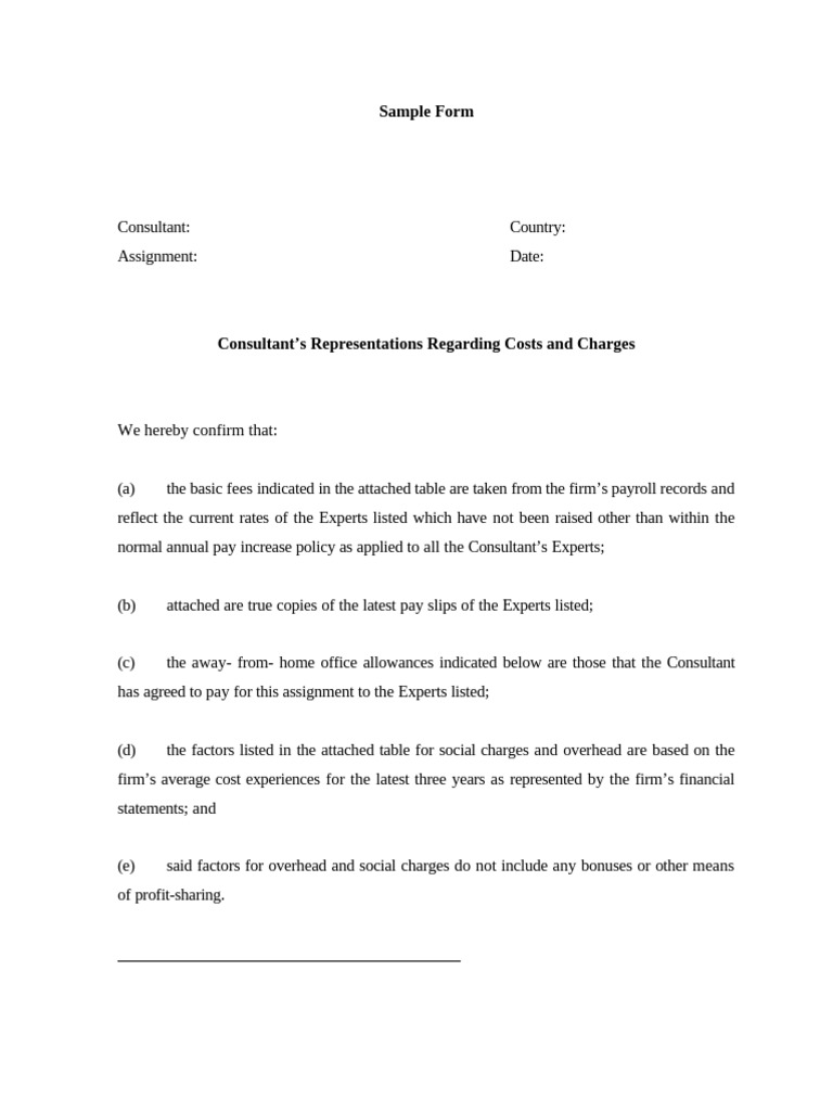 Consultant Cost Representation Form | PDF