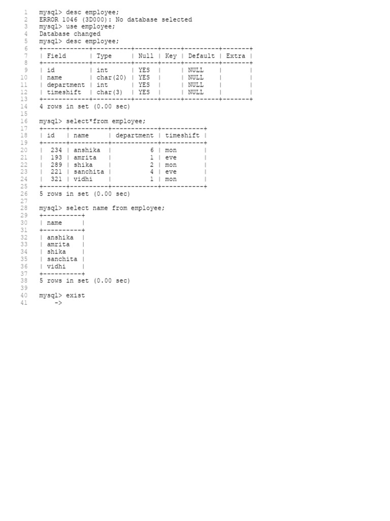 MySQL Employee Table Structure and Data | PDF