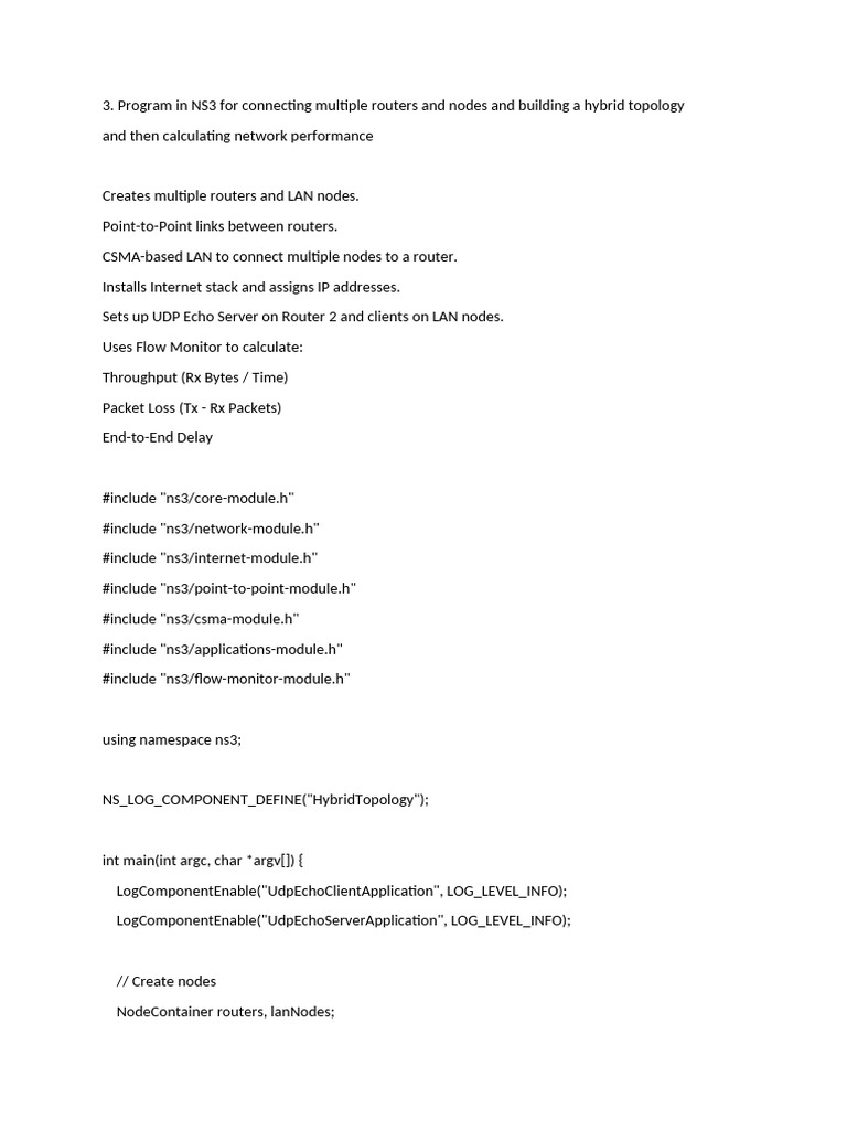 Program in NS3 For Connecting Multiple Routers and Nodes and Building A ...