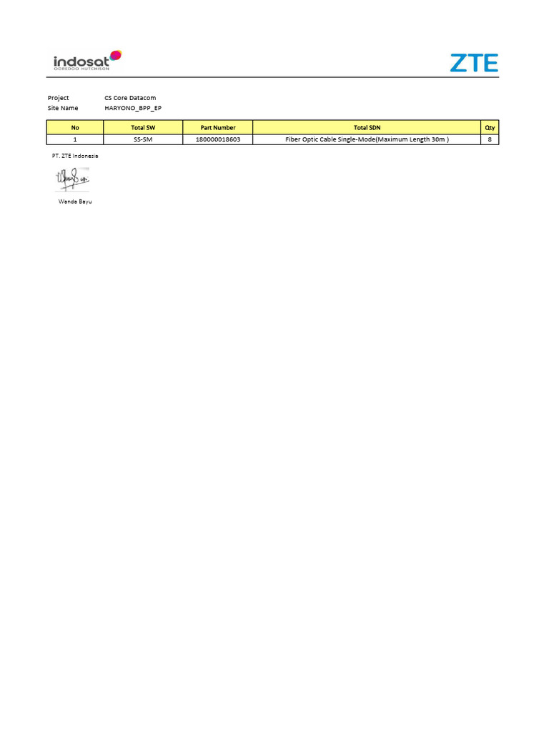 Fiber Optic Cable Order for CS Core | PDF