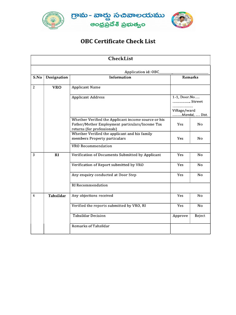 Obc Check List | PDF