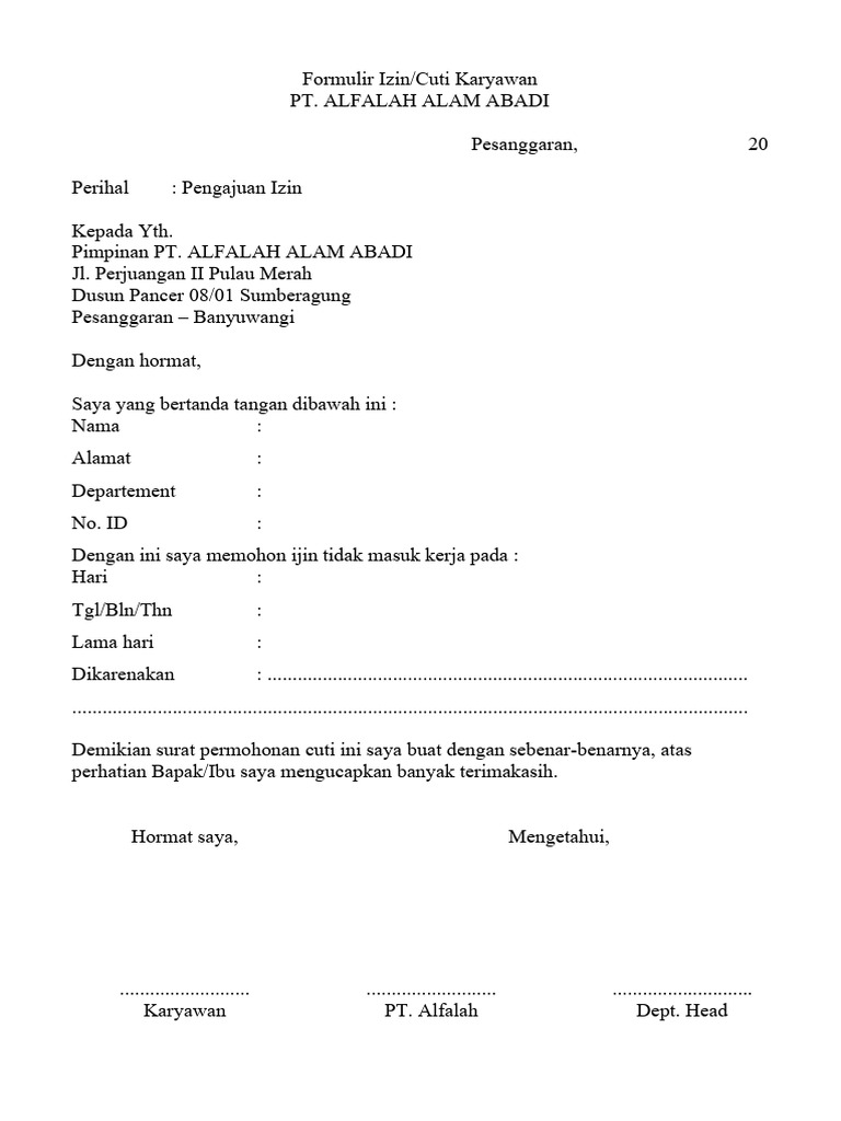 Form Pengajuan Izin.1 | PDF