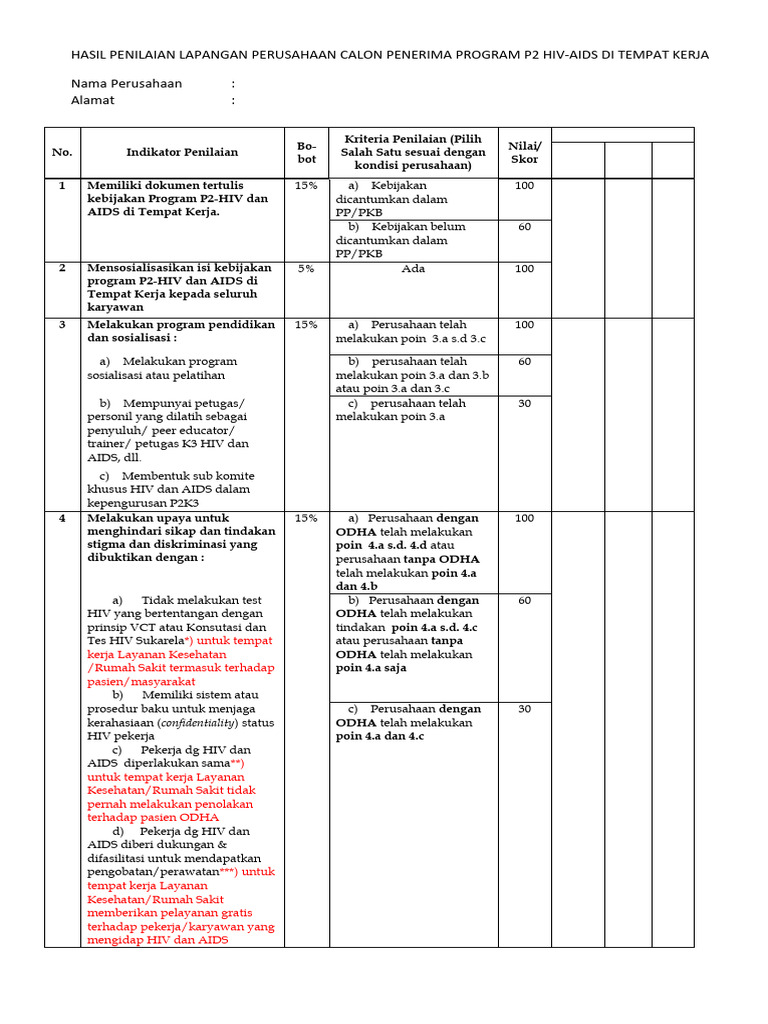 Blanko Penilaian AIDS Award | PDF