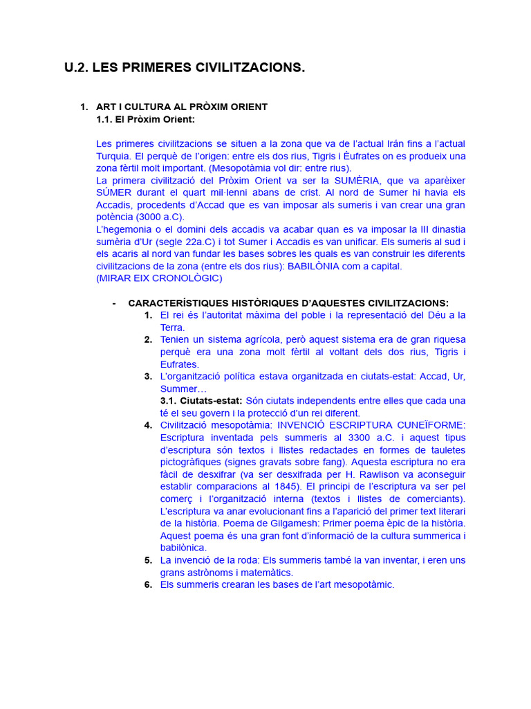 UNITAT 2 Primeres Civilitzacions | PDF
