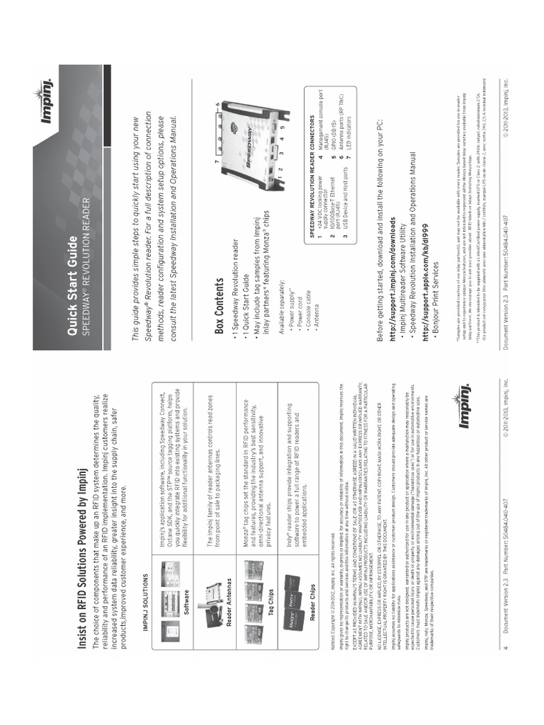 Impinj Reader Data Sheet - Quick Start | PDF