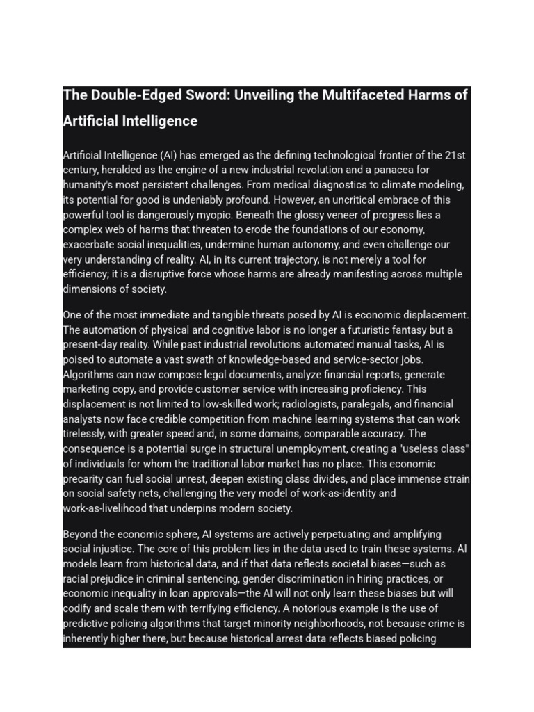 The Double-Edged Sword - Unveiling The Multifaceted Harms of Artificial ...