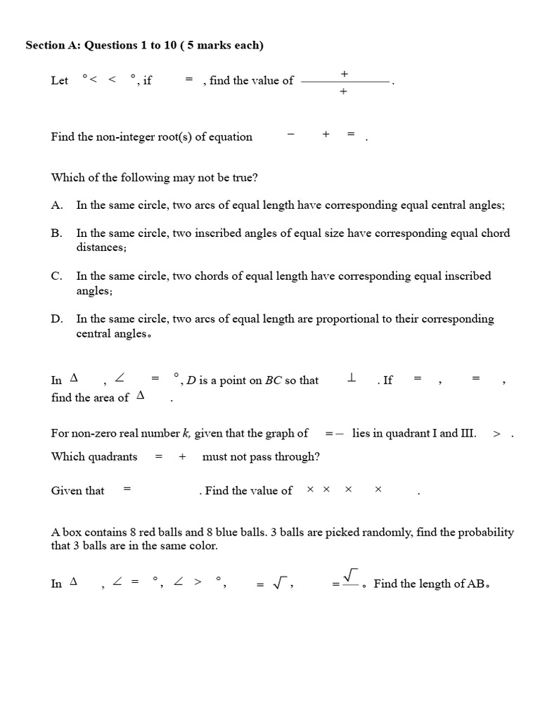 Math Problem Set: Geometry & Algebra | PDF | Circle | Elementary Geometry