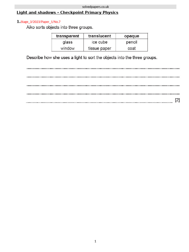 Light and Shadows in Primary Physics | PDF