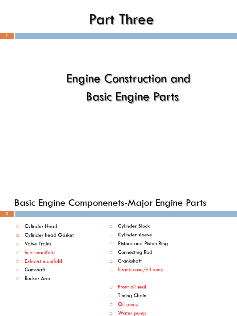 Engine Components and Construction Guide | PDF | Piston | Engine Technology