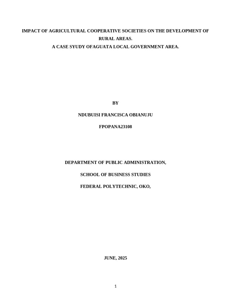 Agricultural Cooperatives' Impact on Rural Development | PDF | Poverty ...