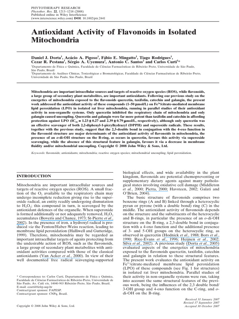 Flavonoids' Antioxidant Effects in Mitochondria | PDF | Antioxidant ...
