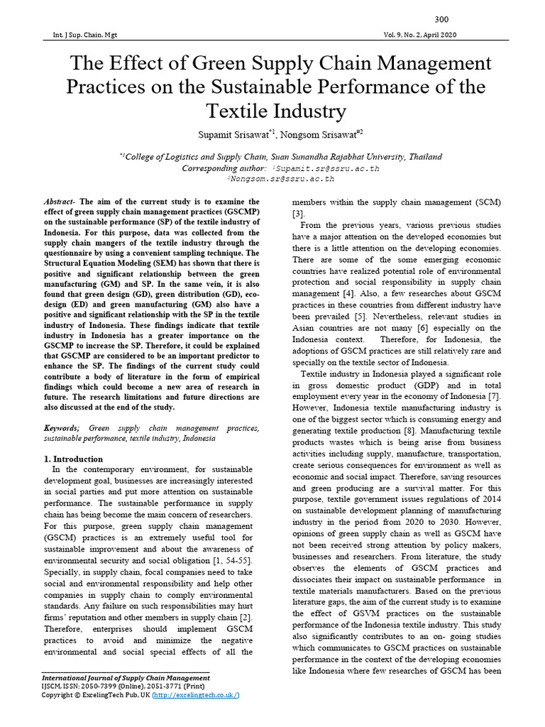 Green Supply Chain Impact on Textile Sustainability | PDF ...