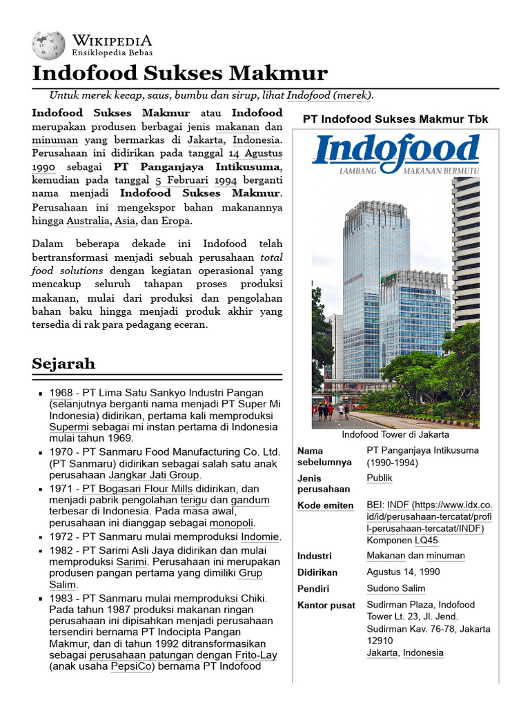 Profil Perusahaan Indofood Sukses Makmur | PDF