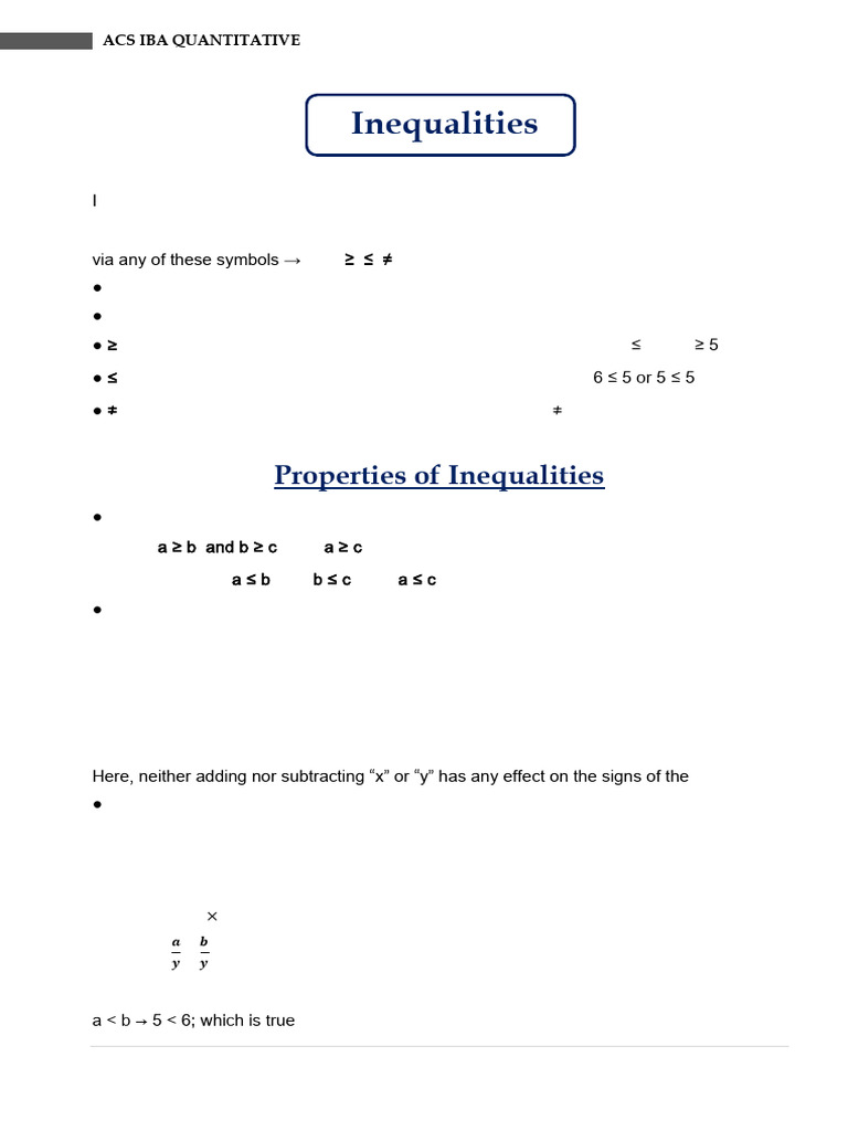 Understanding Mathematical Inequalities | PDF | Inequality (Mathematics ...