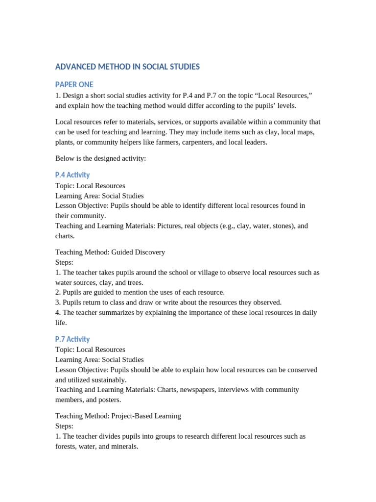 Local Resources Activities for P.4 & P.7 | PDF