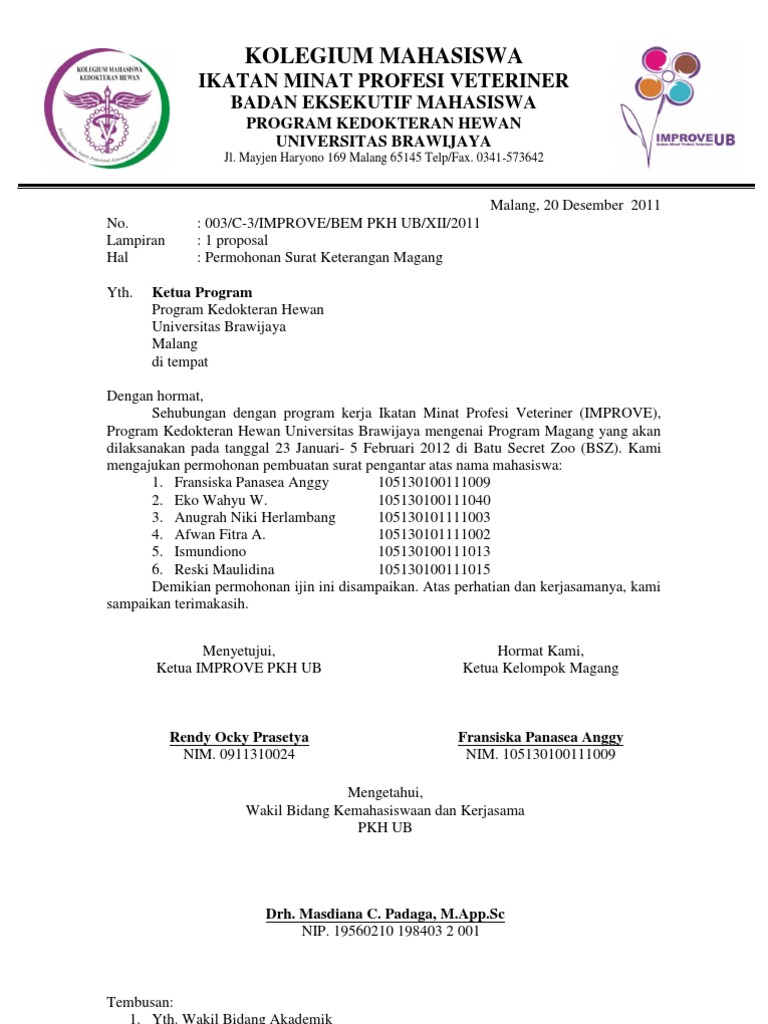 Contoh Surat Permohonan Magang Kelompok