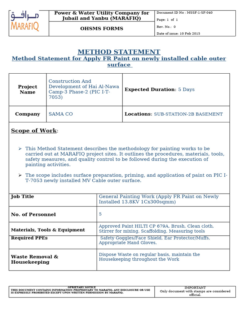 MS for FR Paint inside Sub-Station 2B Basement | PDF | Personal ...