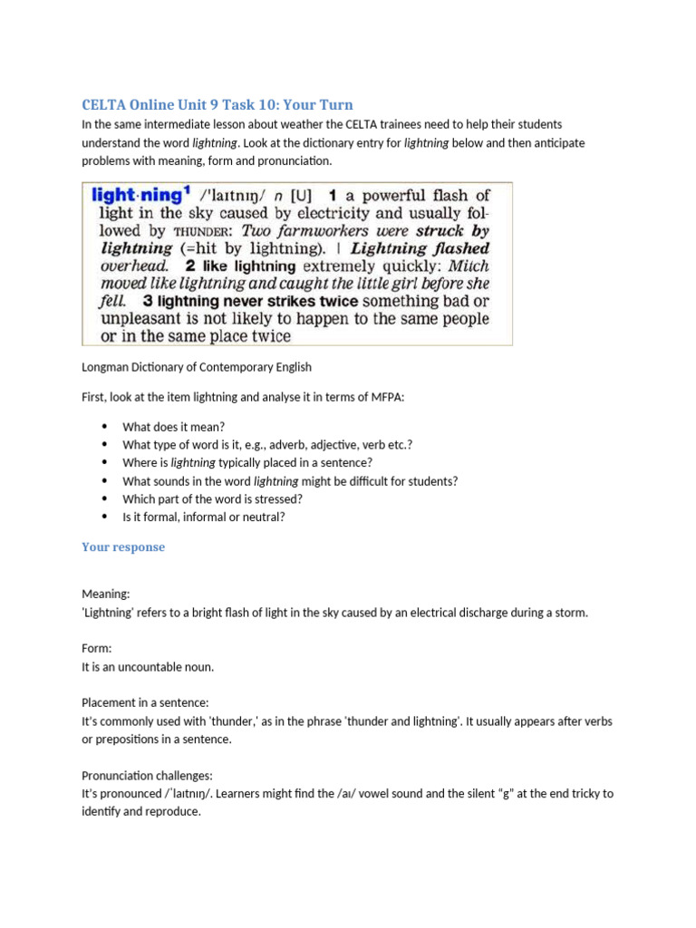 CELTA Online Unit 9 Task 10 - Your Turn | PDF