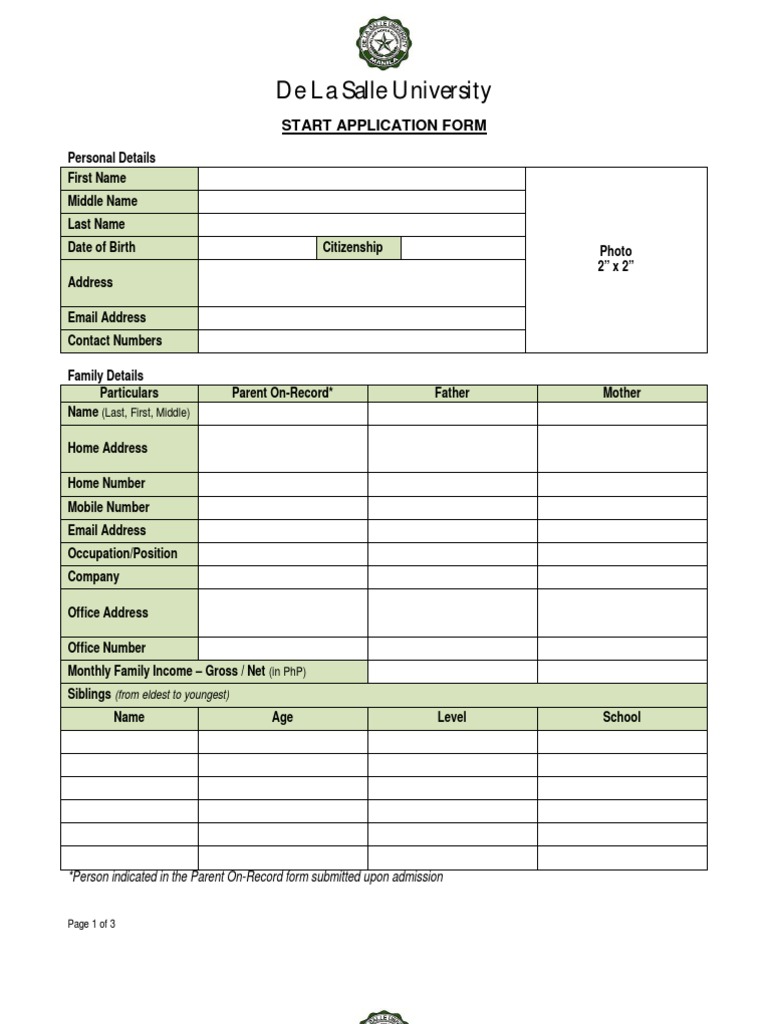 De La Salle University START Application Form | PDF