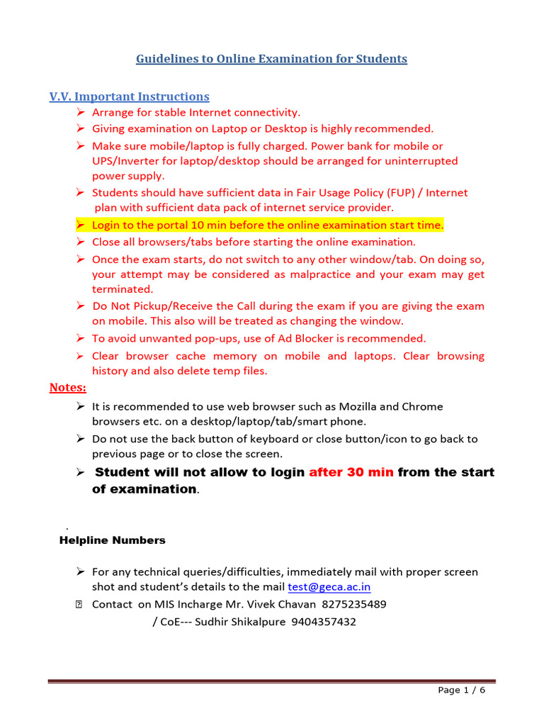 Online Exam Guidelines for Students | PDF | Software | World Wide Web