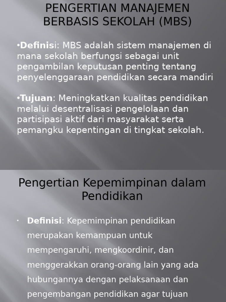 Pengertian Manajemen Berbasis Sekolah | PDF