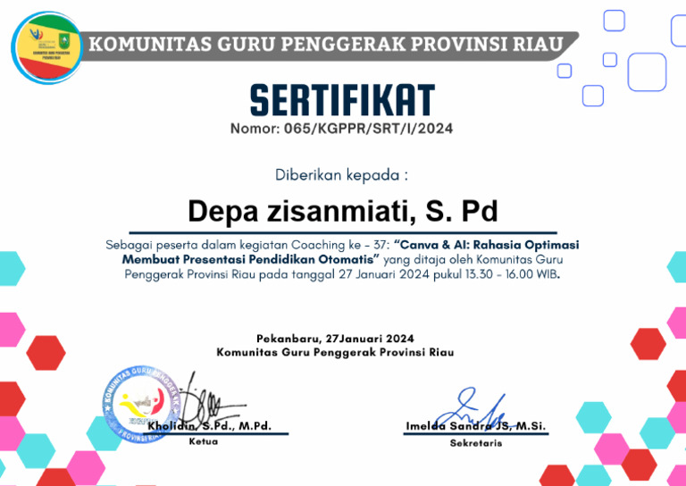 Presensi Coaching 37 Komunitas GP Riau - Depa Zisanmiati, S. PD | PDF