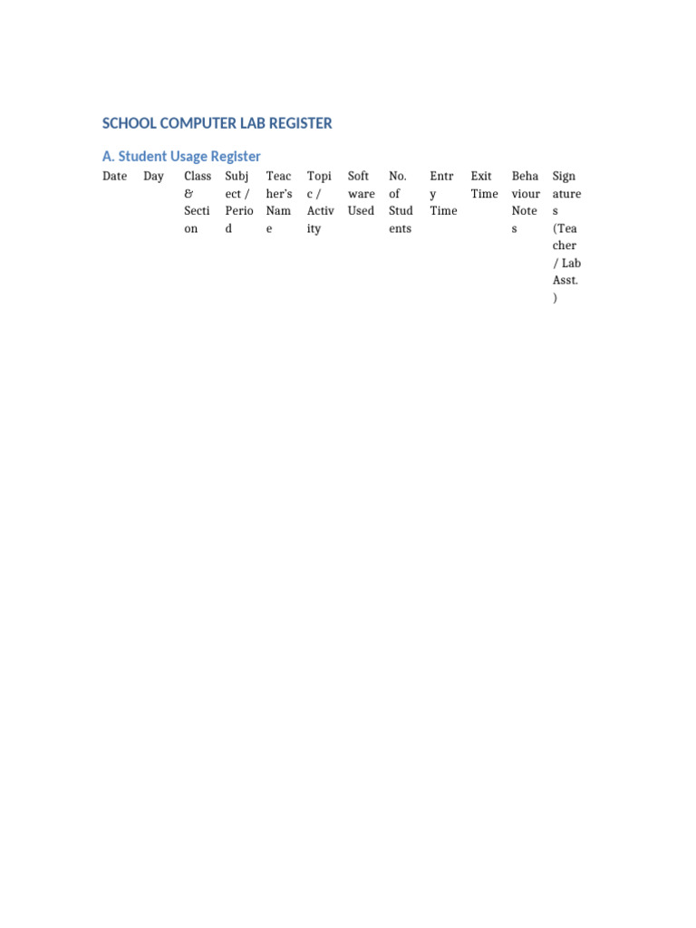 School Computer Lab Usage & Maintenance Logs | PDF