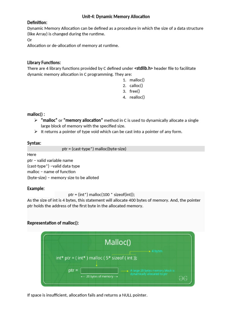 Dynamic Memory Allocation in C | PDF | Pointer (Computer Programming ...