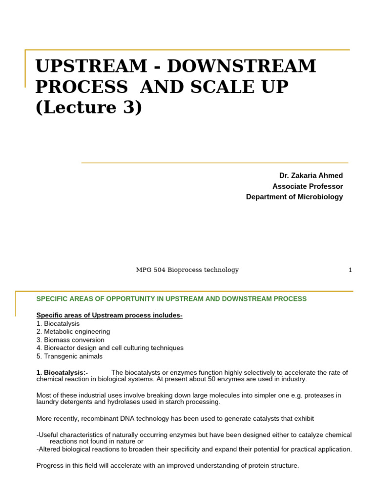 Lecture 3- Upstream and Downstream Process | PDF | Enzyme | Metabolism