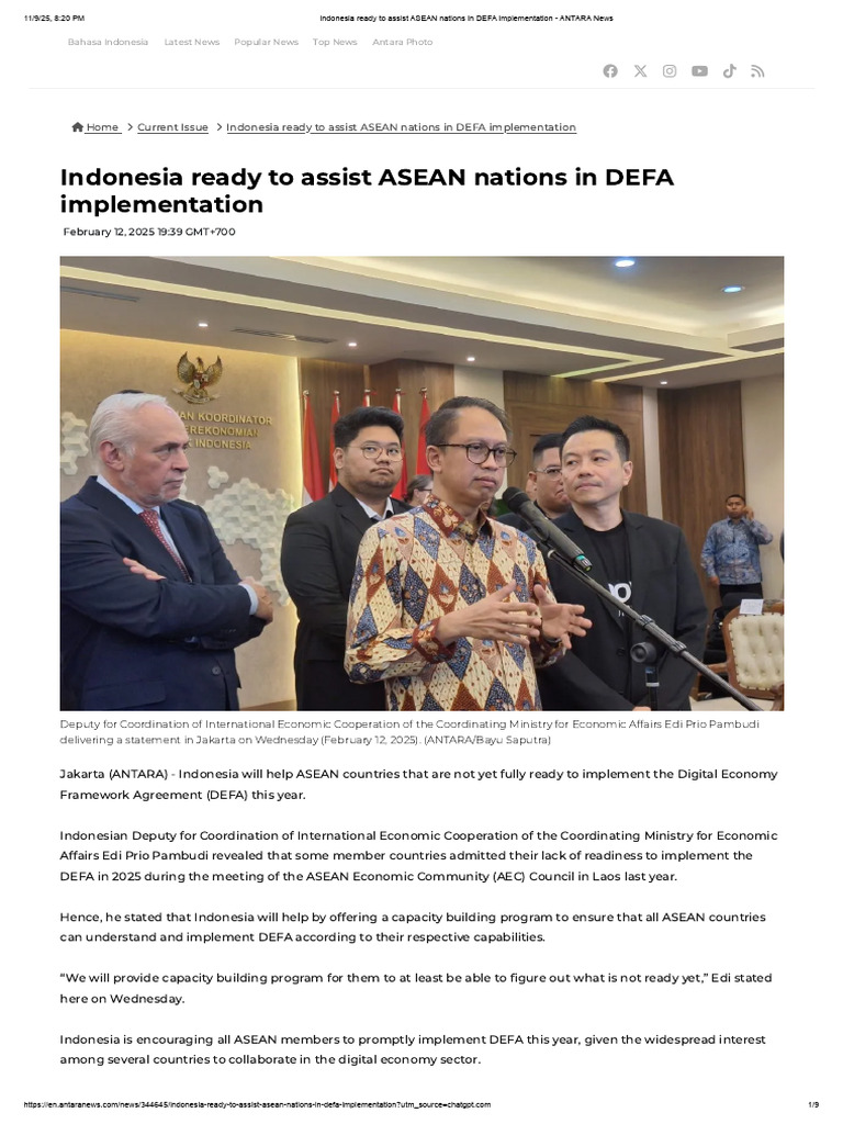 Indonesia Ready To Assist ASEAN Nations in DEFA Implementation - ANTARA ...