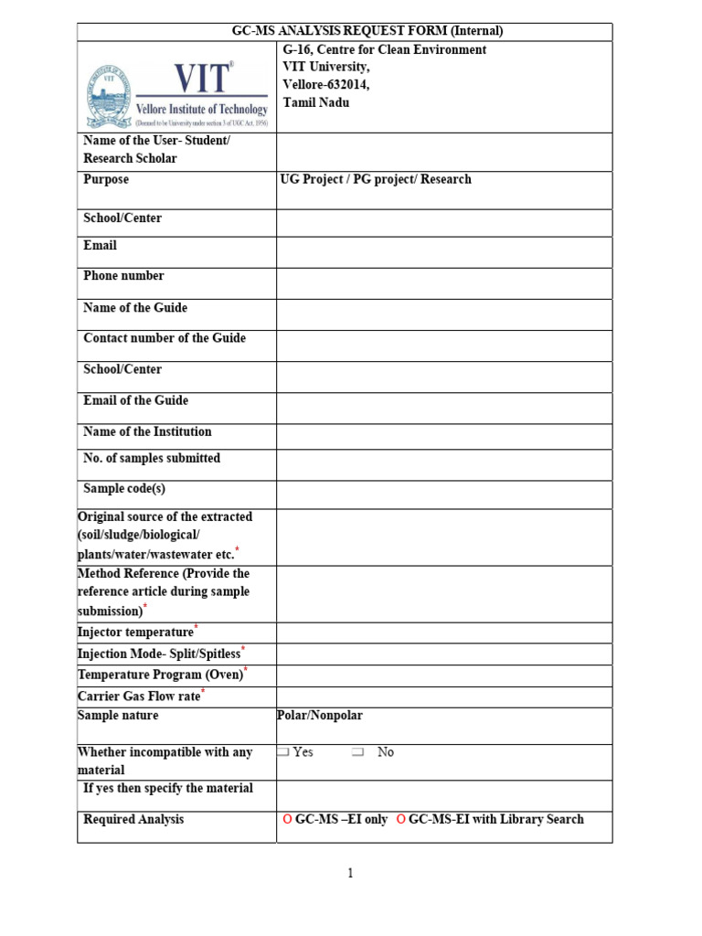 GC-MS Analysis Request Form | PDF