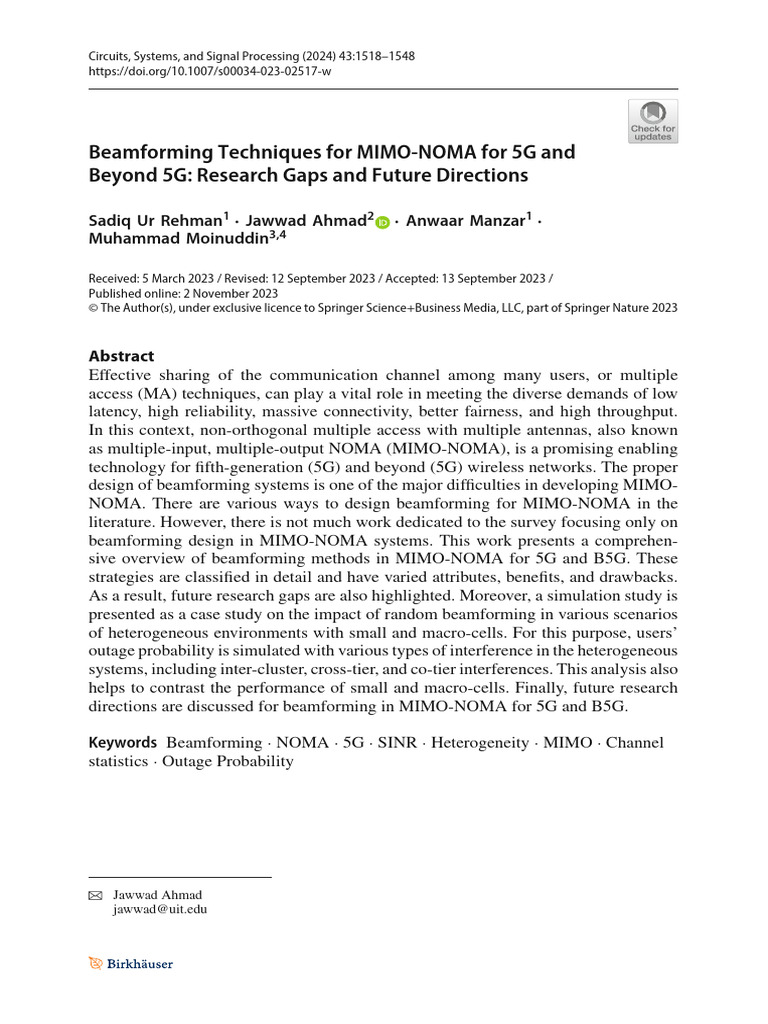 Beamforming in MIMO-NOMA for 5G | PDF | Mimo | Channel Access Method