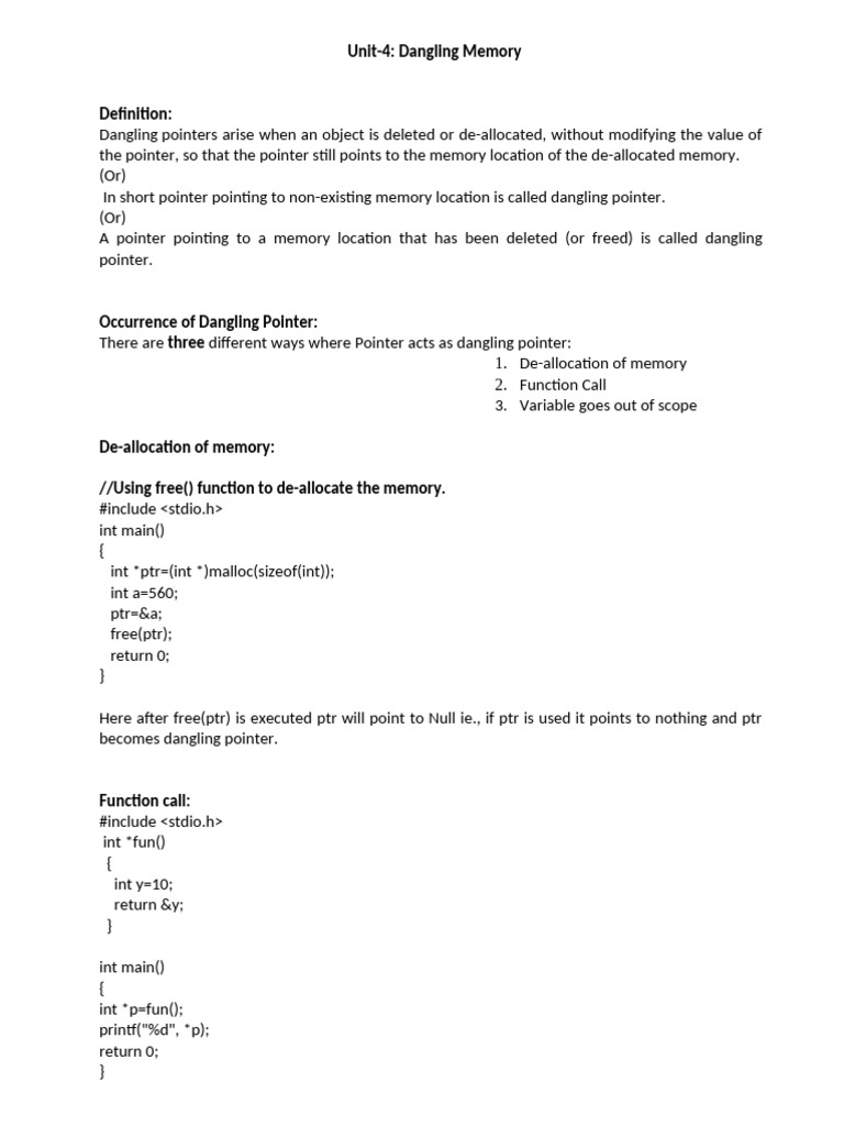Understanding Dangling Pointers in C | PDF | Pointer (Computer ...