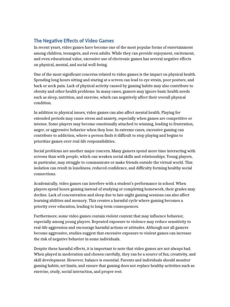Negative Impacts of Excessive Gaming | PDF | Video Games | Mental Health