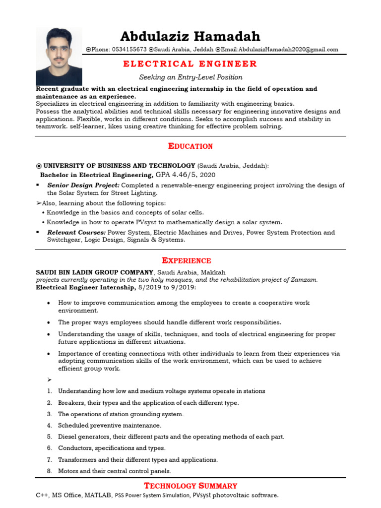 Entry-Level Electrical Engineer Resume | PDF | Engineering | Electrical ...