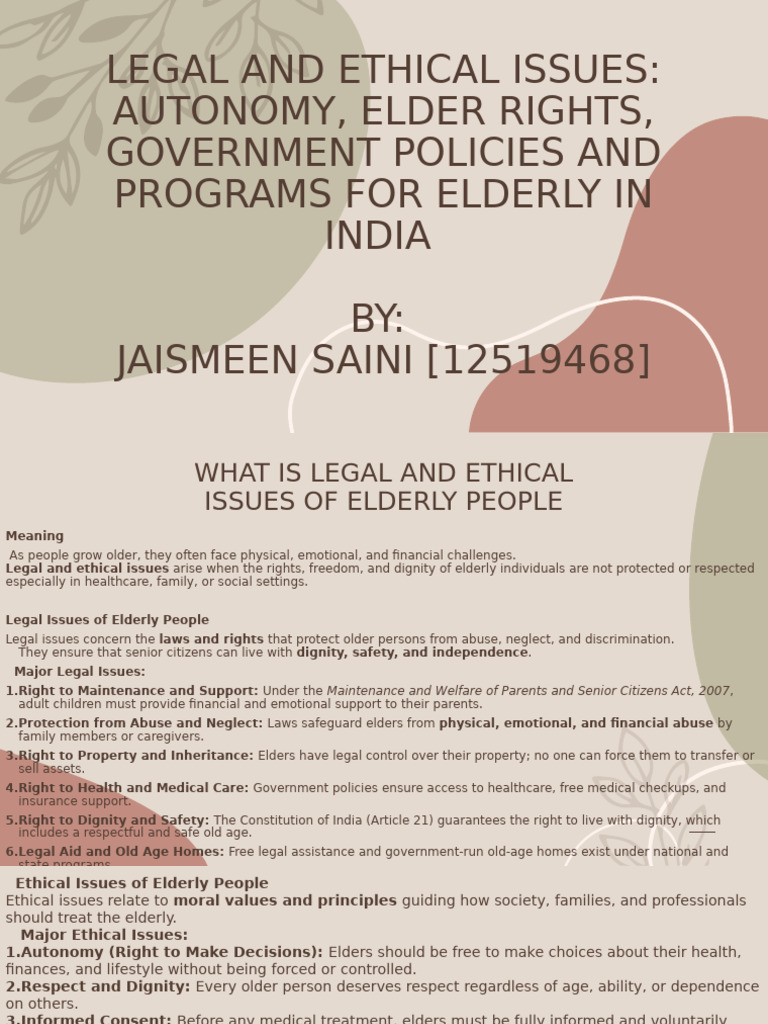 Legal and Ethical Issues for Elders in India | PDF | Autonomy | Caregiver